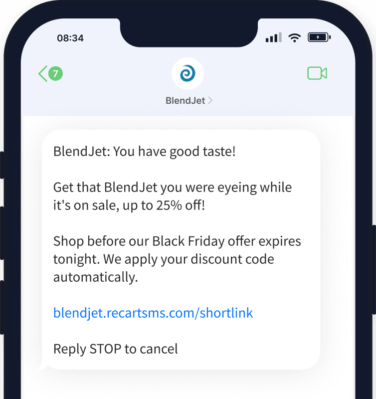 Black Friday, Cyber Monday SMS Example - BlendJet 3