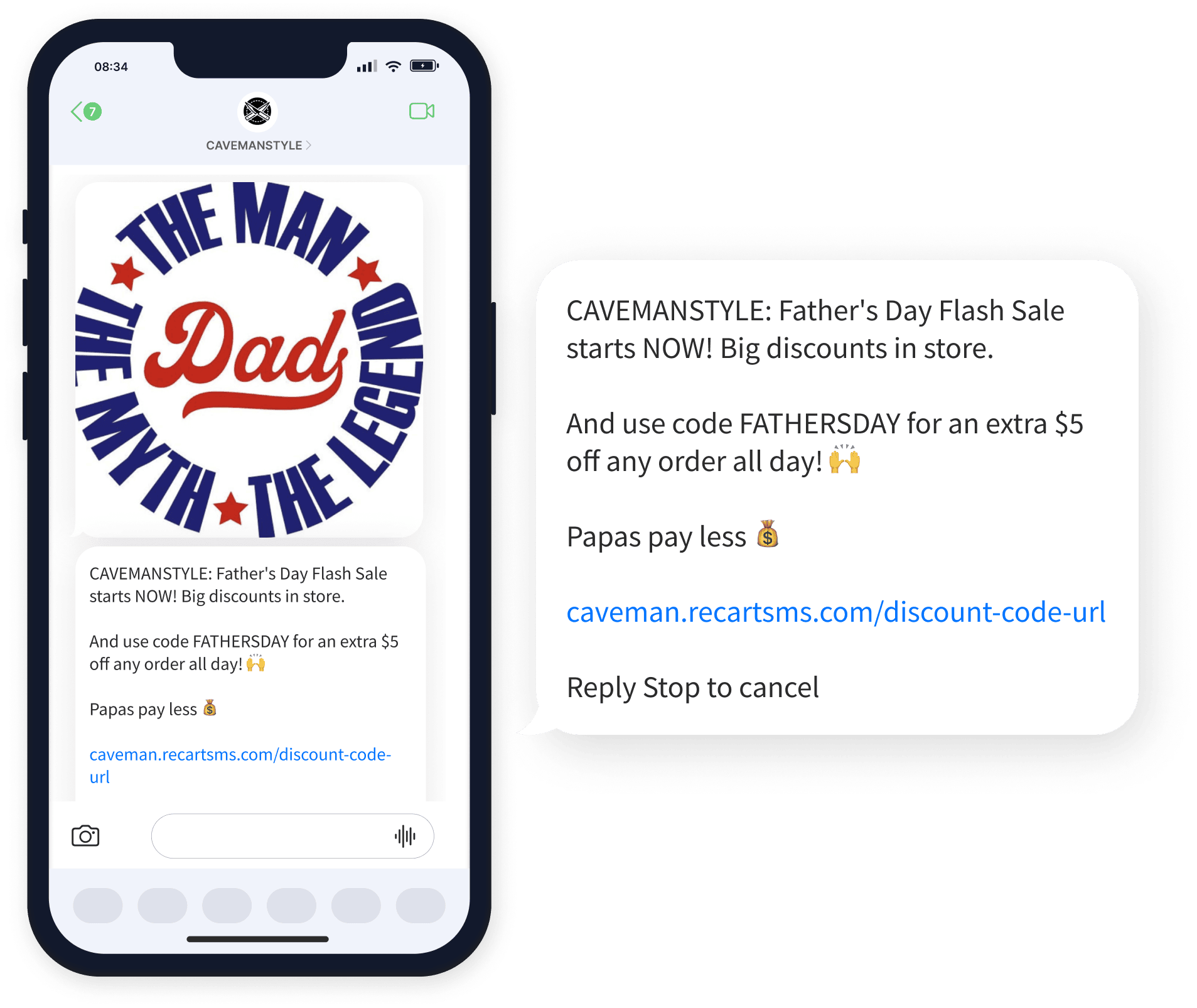 Father’s Day SMS Marketing Example - Cavemanstyle