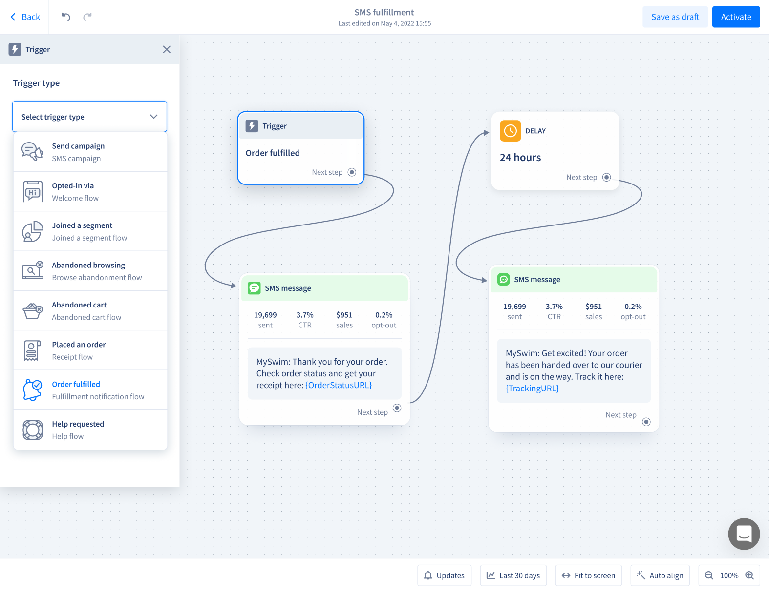 SMS Fulfillment Flow With Time Delay