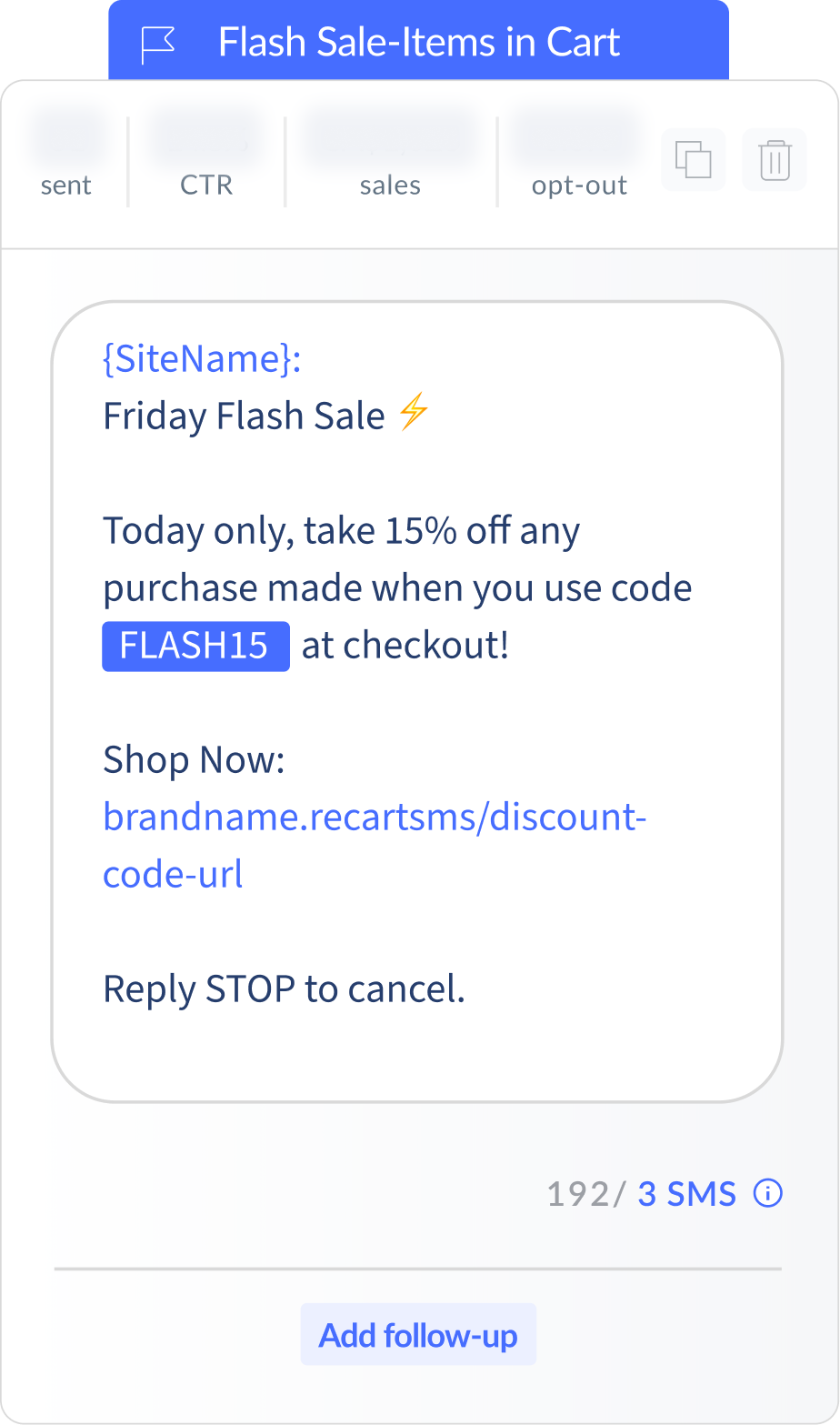 Items In Abandoned Cart Flash Sale SMS