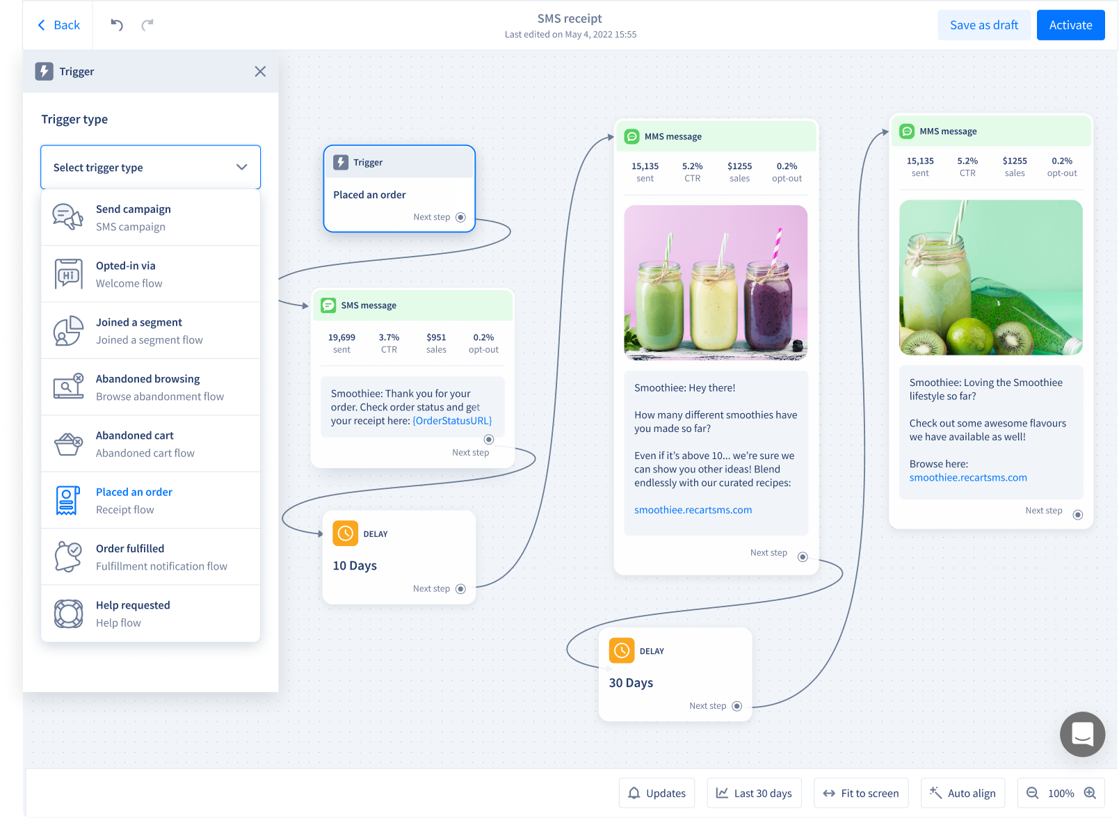 Multiple Delay SMS Receipt Flow