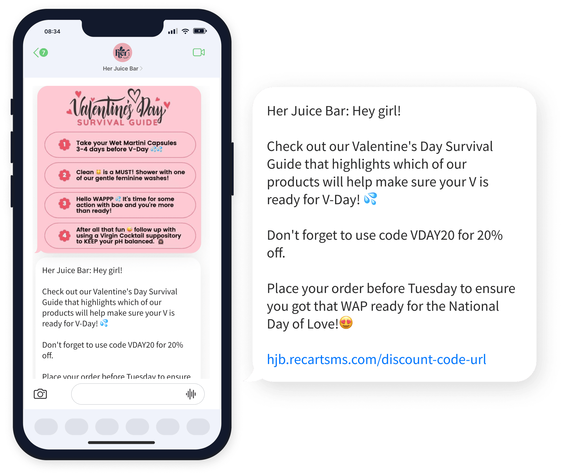 SMS Marketing Example from Valentine’s Day - Her Juice Bar